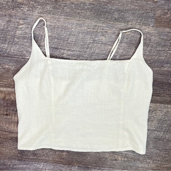 Abercrombie & Fitch white linen blend crop tank blouse top shirt sz large L B129 - Picture 1 of 4